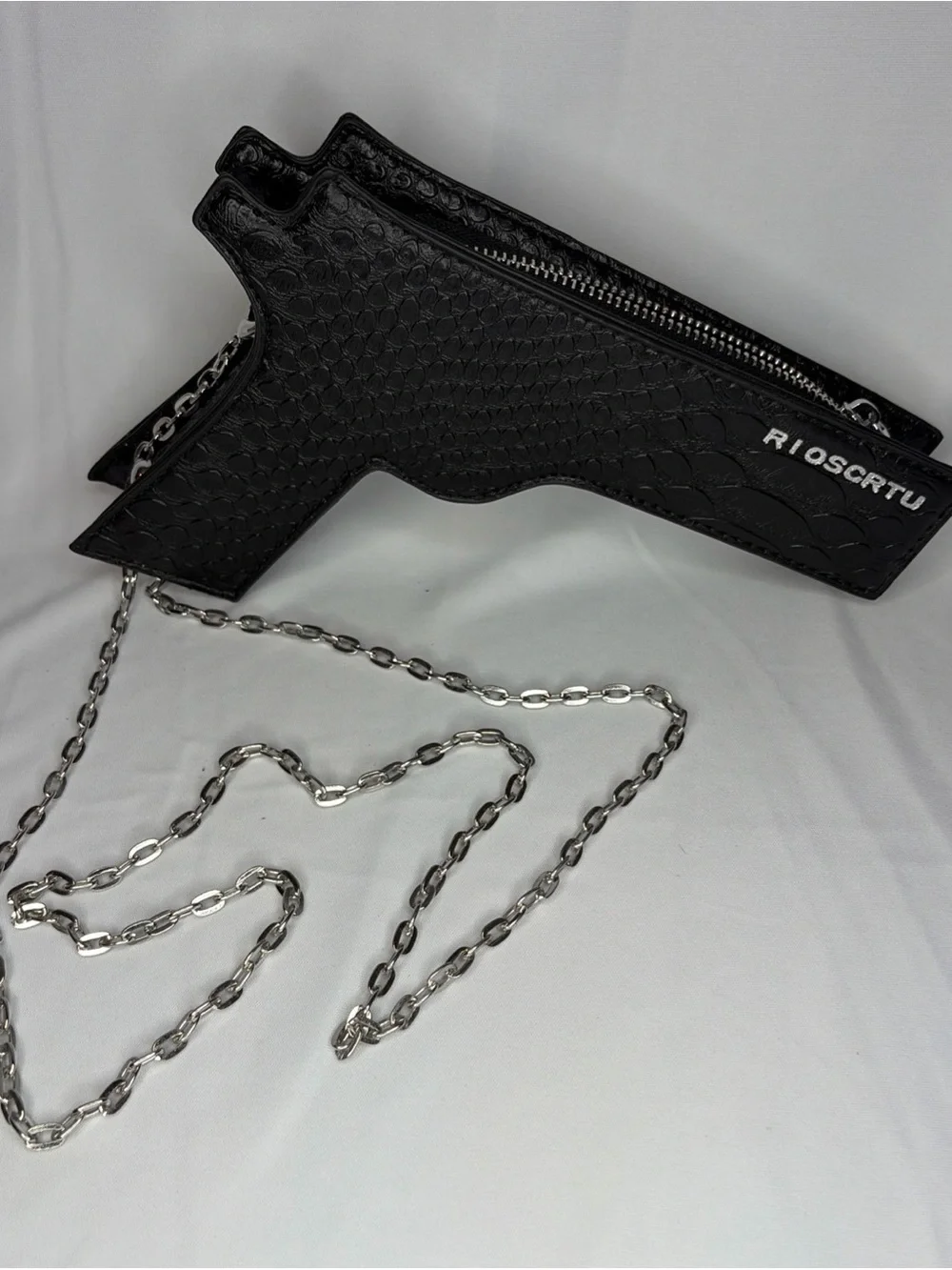 Black Croc-Texture Gun Shaped Crossbody Bag